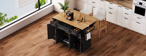 K&K 54 Inch Large Kitchen Island with Rubber Wood Drop Leaf