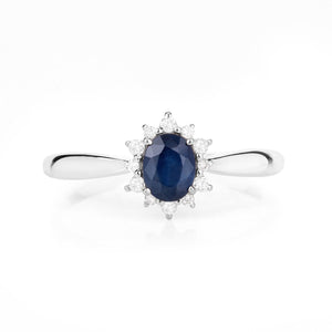 0.44 Carat Genuine Blue Sapphire and White Diamond 14K White Gold Ring