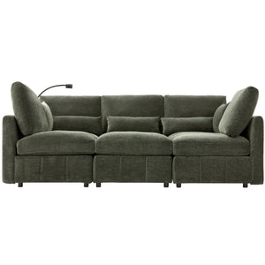 Modern Modular U-Shaped Sofa Bed With Movable Ottoman, USB Ports, Phone Holder