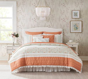 9 Piece Cotton Percale Comforter Set Coral Queen
