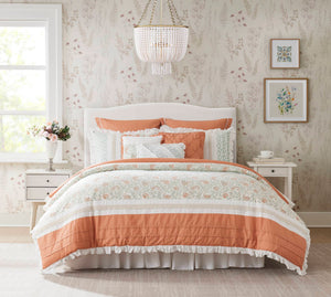 9 Piece Cotton Percale Comforter Set Coral Queen