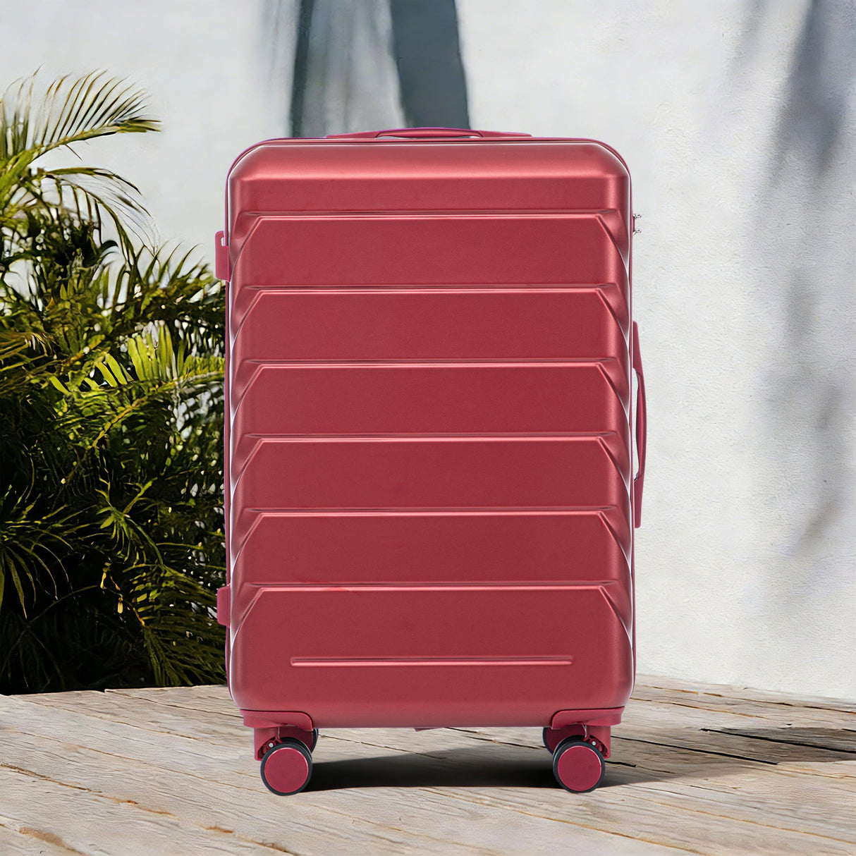 28 Inch ABS Hard Shell Large Travel Checked Luggage - Wine Red