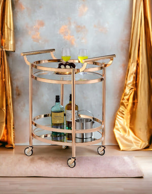 Lakelyn Clear Glass & Rose Gold Finish Serving Cart