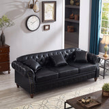 85.8' Living Room Chesterfield Sofa Classic Tufted Design Faux Leather PU Upholstered Sofa with Storage (Black)