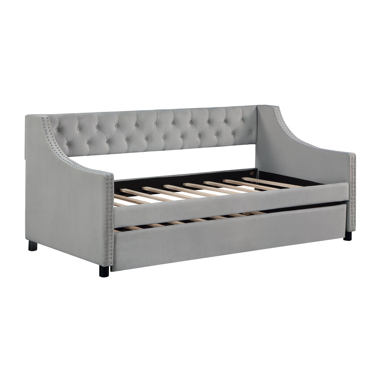 Daybed with Trundle Upholstered Tufted Sofa Bed, Full Size, Grey.