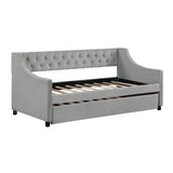 Daybed with Trundle Upholstered Tufted Sofa Bed, Full Size, Grey.