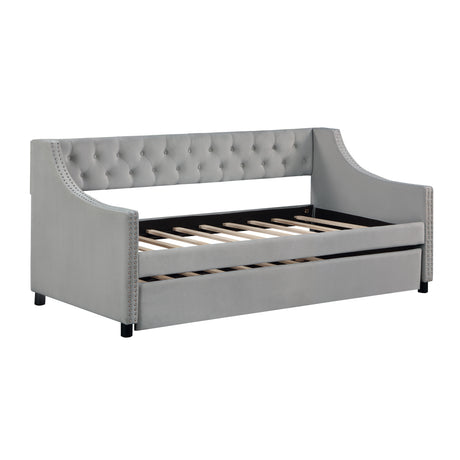 Daybed with Trundle Upholstered Tufted Sofa Bed, Full Size, Grey.