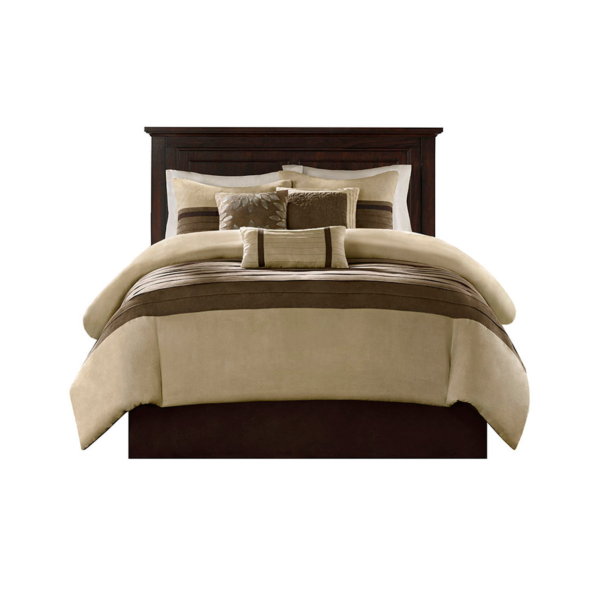 7 PC Faux Suede Comforter Set Natural King
