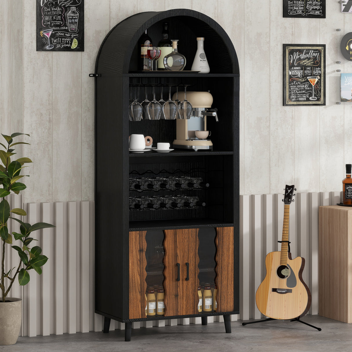 71'Farmhouse Arched Wine Bar Cabinet