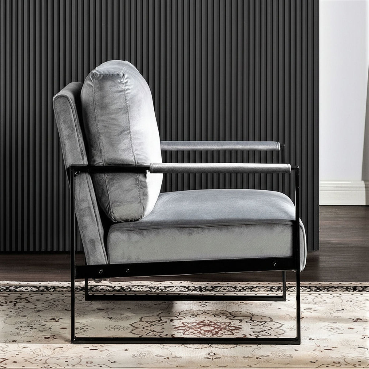 Classic Mid Century Modern Accent Chair with Square Metal Frame - Multiple Colors