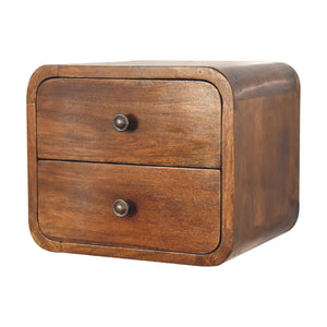 Solid Wood Floating Mini Nightstand, 2-Drawers, Chestnut