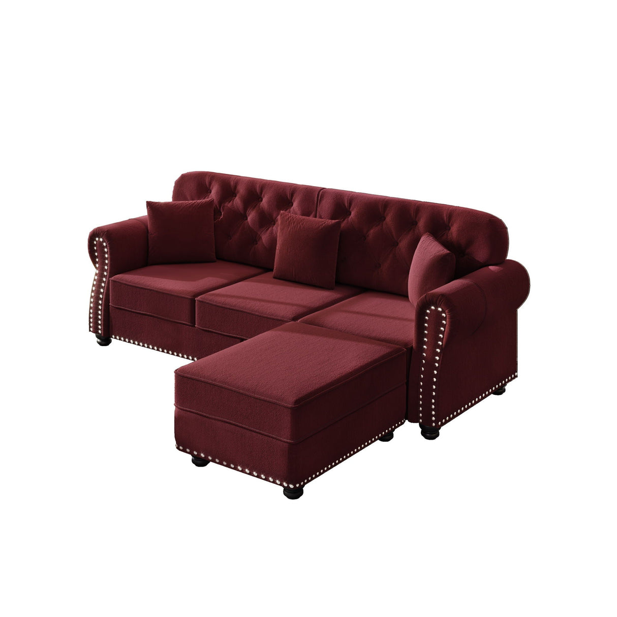 Upholstered Sofa Set With Nailhead Trim and Rolled Armrests, Includes Pillows