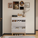Modern Freestanding Shoe Cabinet With Flip Up Doors And Drawers, Compact Design For Entryway - White Natural