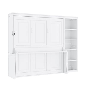 Murphy Bed with Desk and Bookshelf - Solid Pine, Full & Queen Sizes