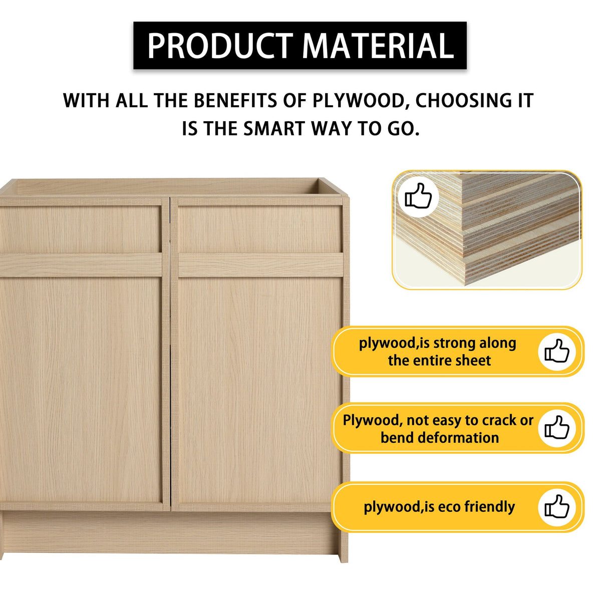 Light Brown Freestanding Bathroom Vanity with Resin Sink & Soft Close Cabinet Doors