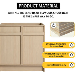 Light Brown Freestanding Bathroom Vanity with Resin Sink & Soft Close Cabinet Doors