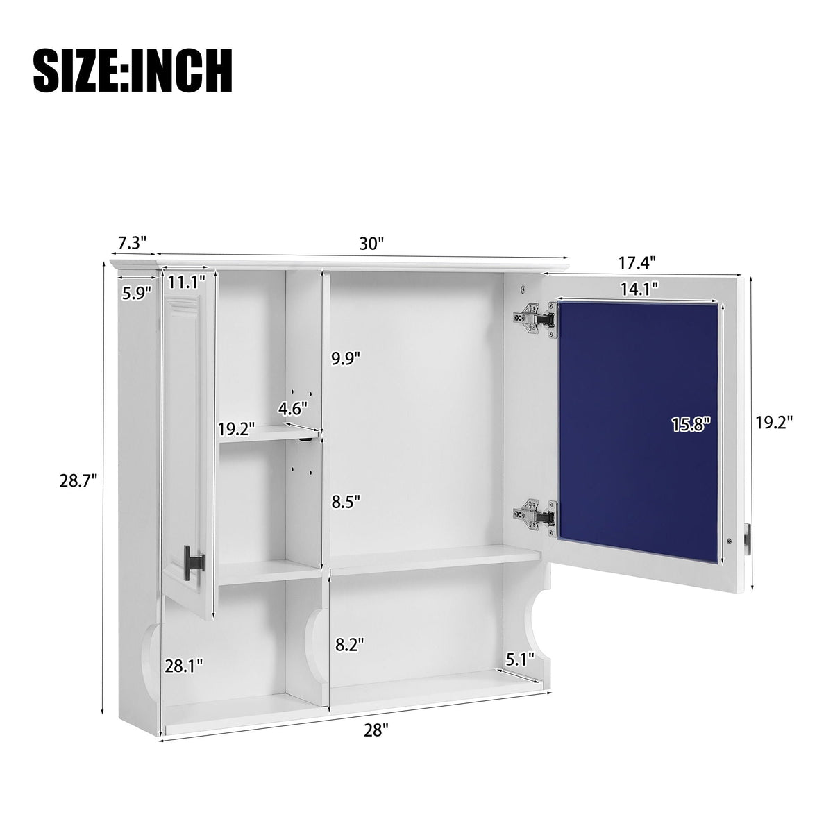 Wall Mounted Mirror Medicine Cabinet with Soft-Close Doors and Open Shelves - Black or White