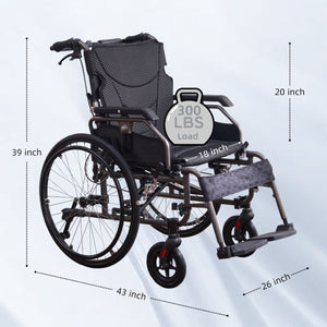 Foldable Lightweight Wheelchair with Adjustable Armrests – Gray or Blue