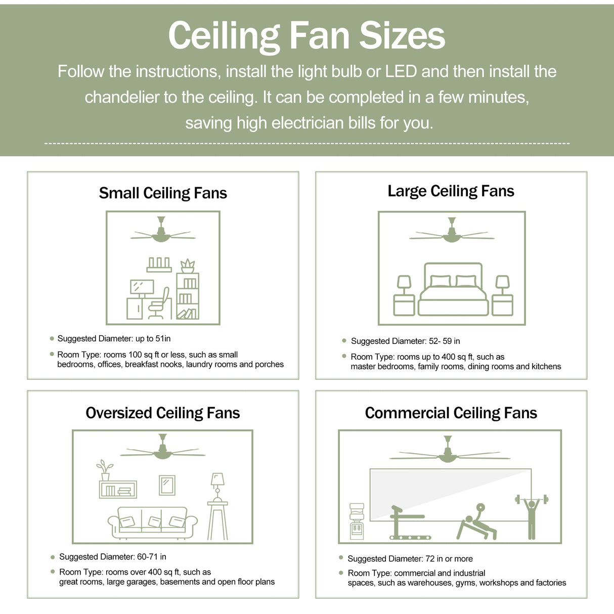 52" Solid Wood Blades Ceiling Fan with Light and Remote Control