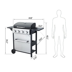 4-Burner Propane Gas BBQ Grill with Stainless Steel and Enamel Grids