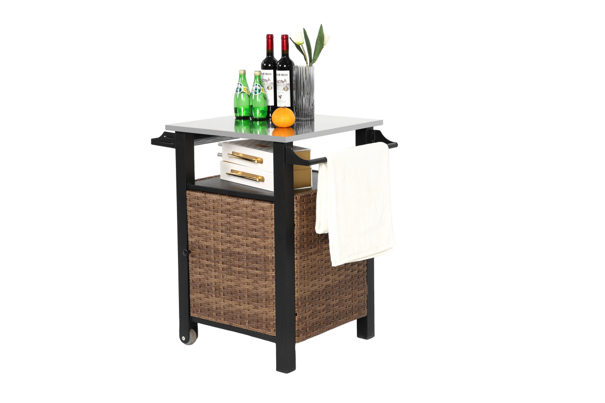 Single Door Outdoor Bar Cart with Stainless Steel Tabletop