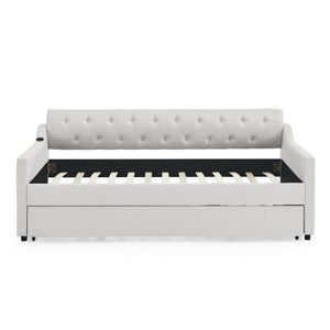 Size Upholstered Daybed With Trundle And USB Charging Armrest