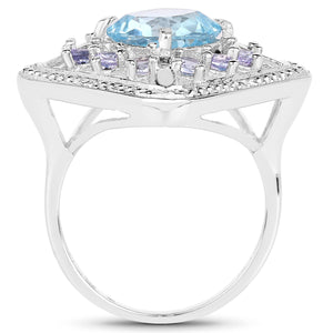 4.24 Carat Genuine Blue Topaz and Tanzanite .925 Sterling Silver Ring