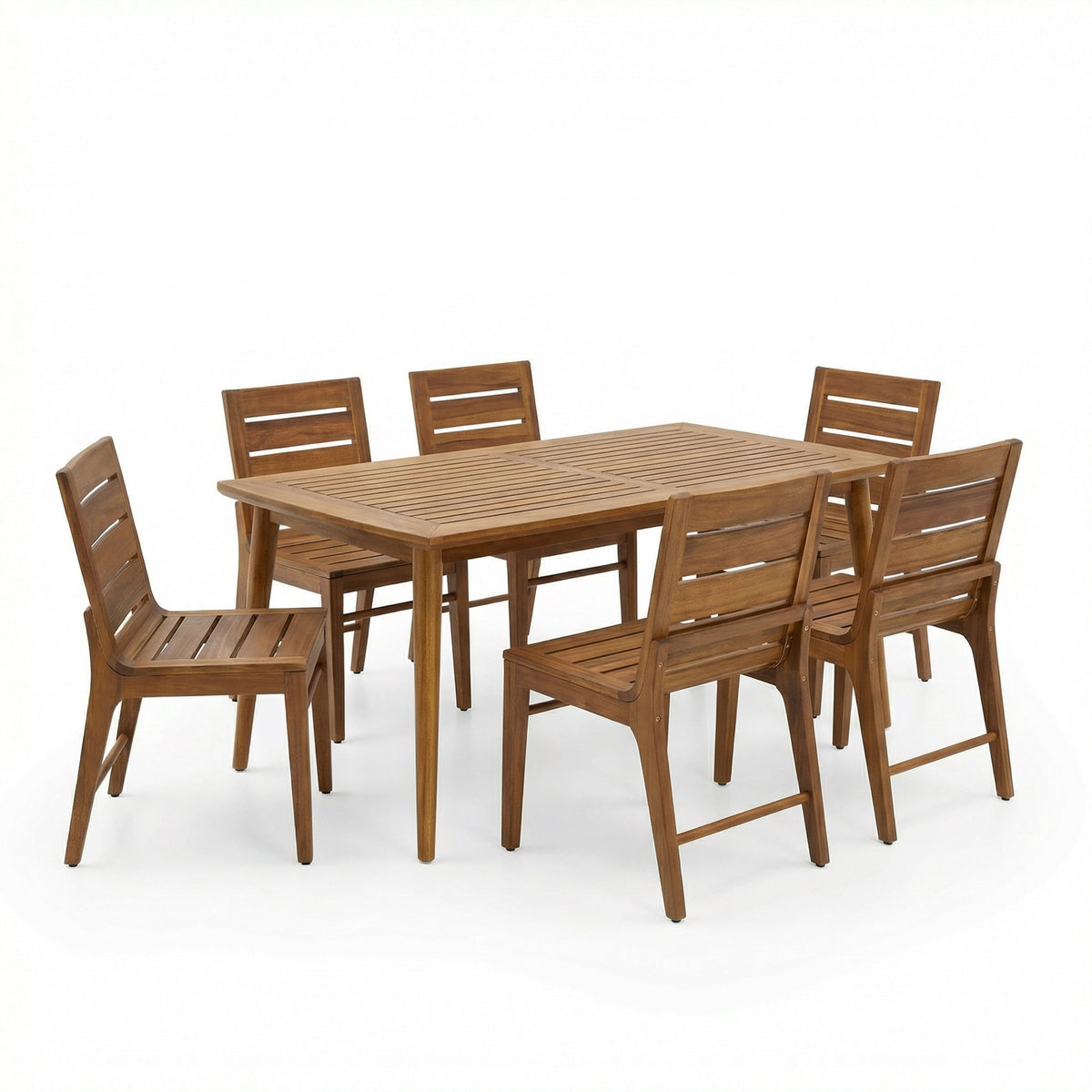 7 Piece Outdoor Acacia Wood Dining Set with Slatted Back Chairs - Teak
