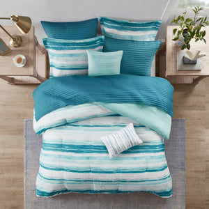 8 Piece Printed Seersucker Comforter and Quilt Set Collection Aqua King/Cal King