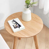 Round Side Table with Solid Oak Wood Frame