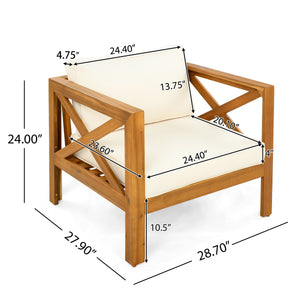Outdoor Acacia Wood Club Armchair with Cushions (Set of 4)
