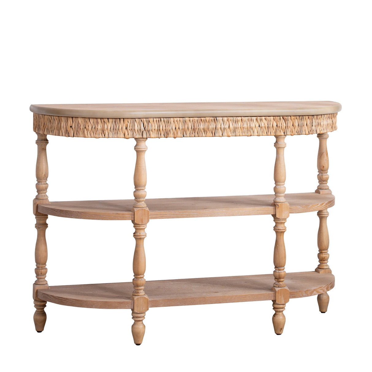 Handcrafted Wood Console Table with Hand-Woven Trim