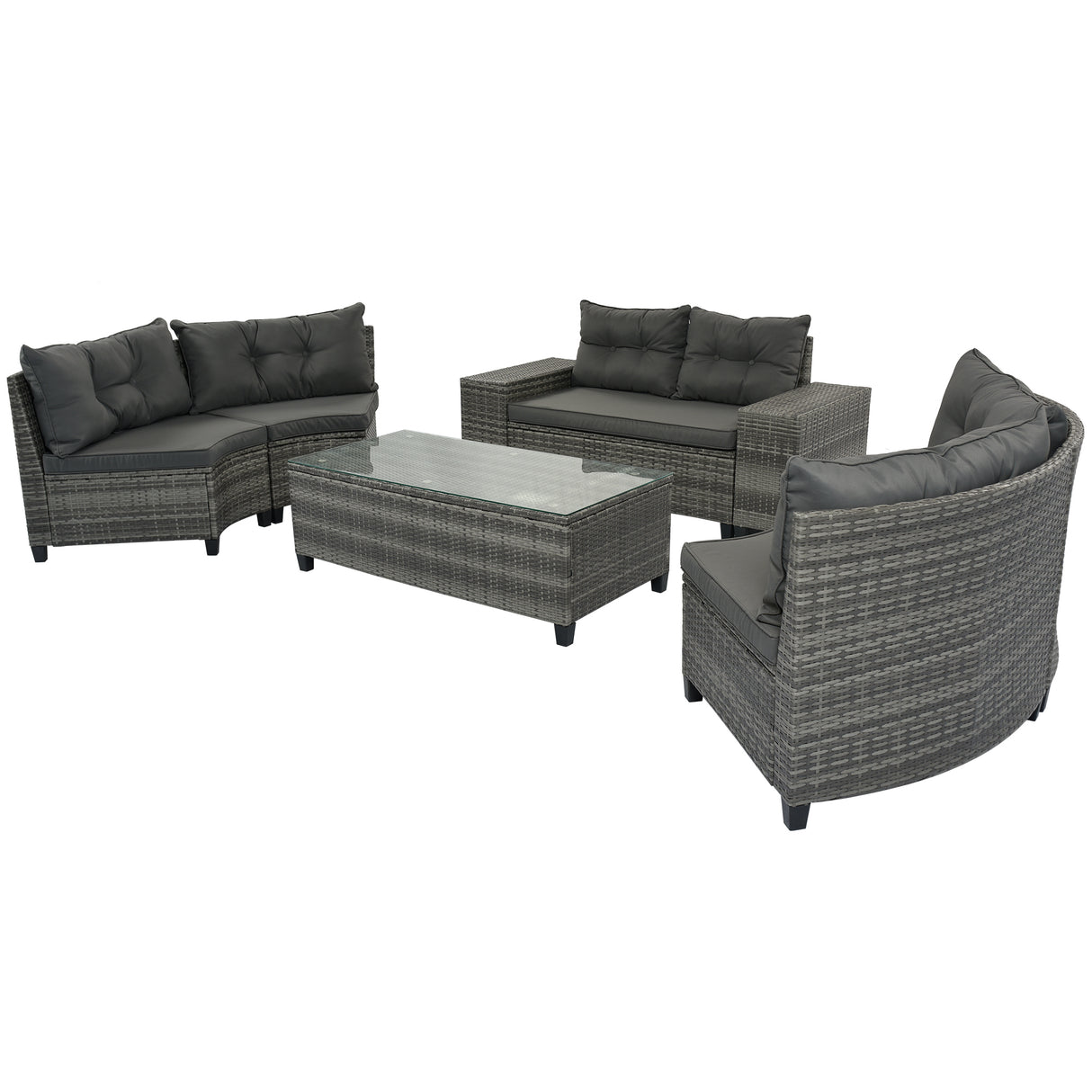 8-piece outdoor wicker round sofa set, half-moon sectional set all weather