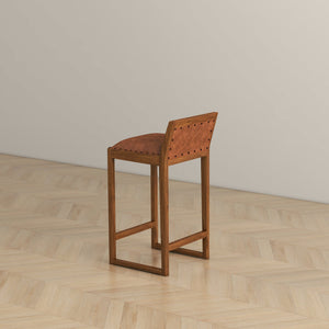 Gavin Mid-Century Modern 25'' Solid Wood Genuine Leather Counter Stool