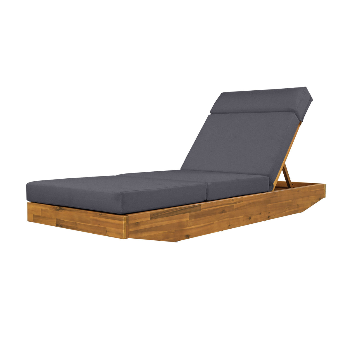 Modern Acacia Wood Outdoor Chaise Lounge with Adjustable Headrest
