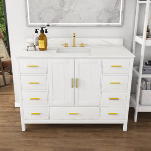 48" Modern Solid Wood Bathroom Vanity with Sink, 49" Carrara
