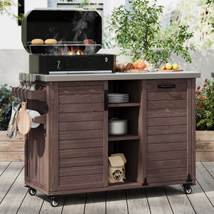 K&K 78.3' Outdoor Kitchen Island with Foldable Grill Table