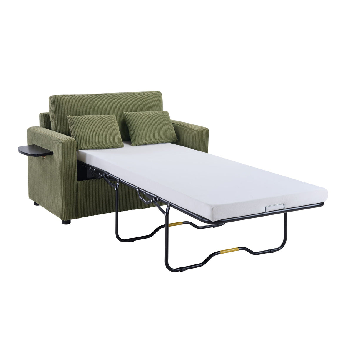 Sleeper Sofa With Foldable Mattress, USB Ports, Side Table & Storage Pocket