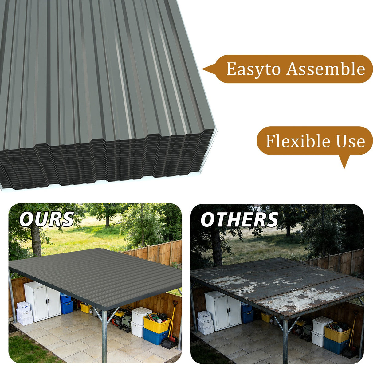 20 Pcs 42.52''X18.9'' Corrugated Metal Roofing Panels