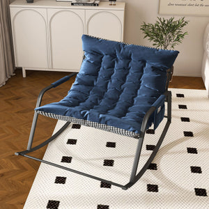 Blue Rocking Chair with Storage and Cushions - Metal & Fabric