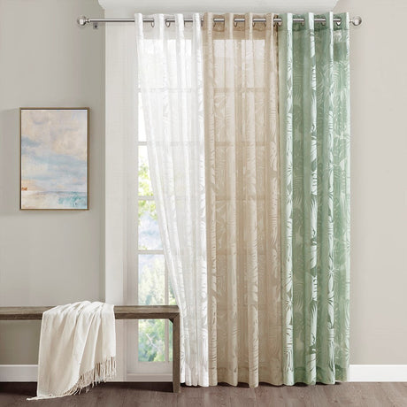 Palm leaf burnout window sheer