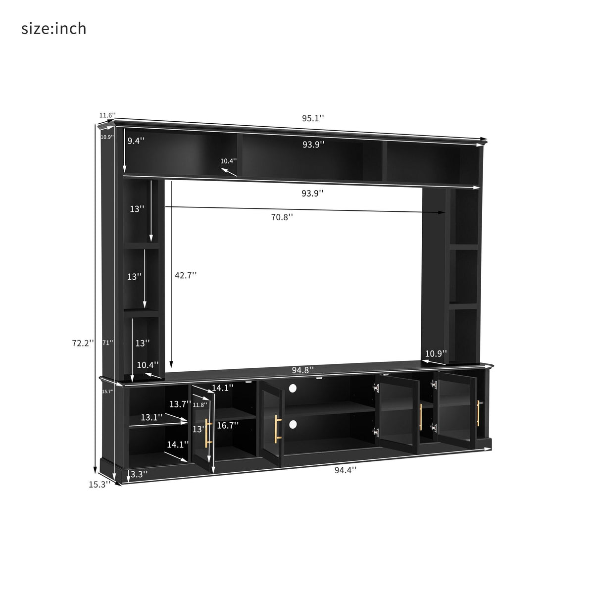 All-In-One Entertainment Center with Tempered Glass Doors - Black or White
