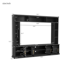 All-In-One Entertainment Center With Bookshelves & Tempered Glass Doors, TV Console Unit For Living Room