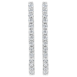 14K White Gold 2.0 Cttw Round Brilliant Cut Diamond Oblong Hinged Leverback Hoop Earrings (I-J Color, I1-I2 Clarity)