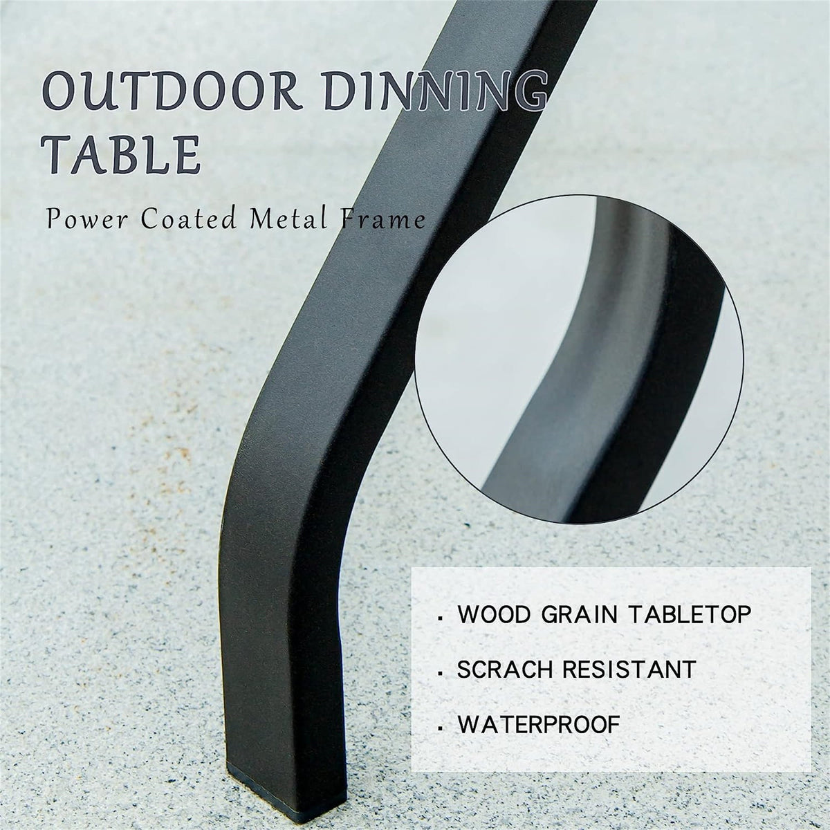 Outdoor Patio Bar Table Square Metal Table with Wood-Look Tabletop