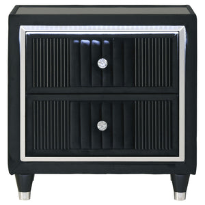 Ravenne 2-drawer Velvet Upholstered LED Nightstand with USB Black