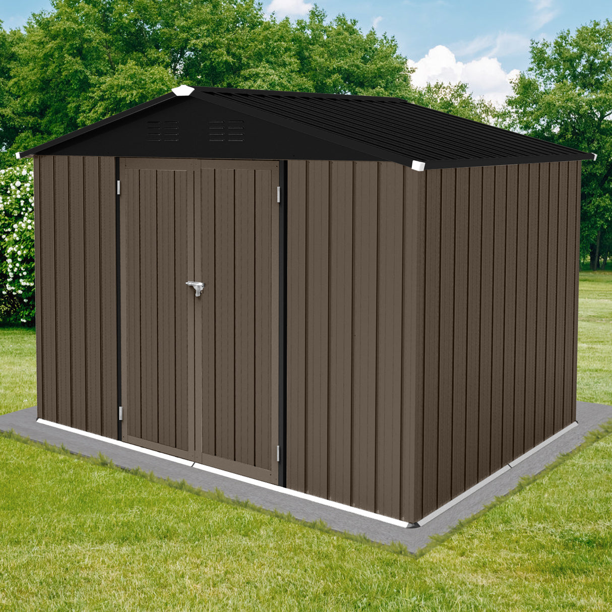 All-Steel Apex Roof Garden Shed with Integrated Ventilation and Hinged Door Security