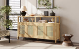 Bohemian Style Rattan Buffet Storage Cabinet with Solid Wood Frame