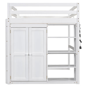 Loft Bed With Built In Wardrobe, Storage Shelves, And LED Light