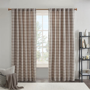 Plaid Rod Pocket and Back Tab Curtain Panel with Fleece Lining Brown 50x84
